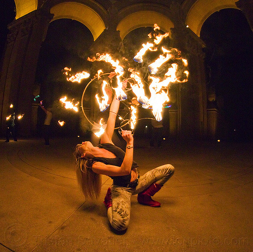 fire dancer with fire fans - bending backward, arches, bending backward, cressie mae, fire dancer, fire dancing, fire fans, fire performer, fire spinning, night, vaults, woman