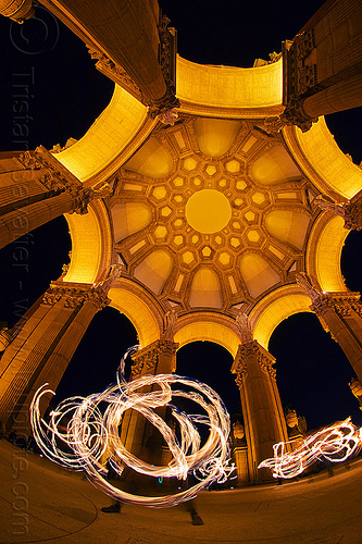 fire dancers at the palace of fine arts, arches, dome, fire dancer, fire dancing, fire performer, fire spinning, night, palace of fine arts, vaults