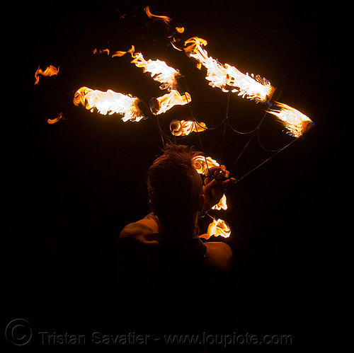 fire fans (san francisco) - fire dancer - leah, backlight, fire dancer, fire dancing, fire fans, fire performer, fire spinning, leah, night, spinning fire, tattooed, tattoos, woman