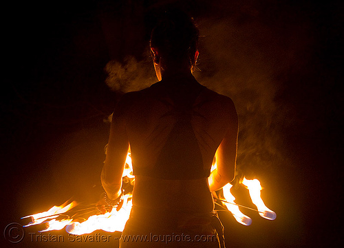 fire fans (san francisco) - fire dancer - leah, backlight, fire dancer, fire dancing, fire fans, fire performer, fire spinning, leah, night, spinning fire, tattooed, tattoos, woman