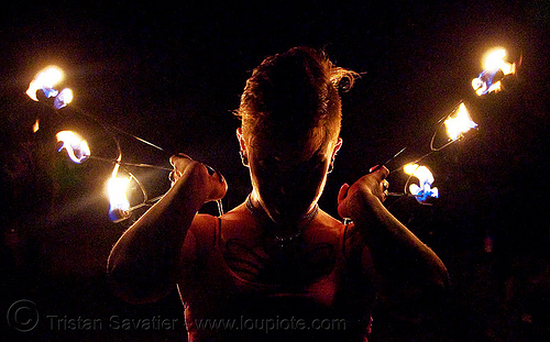 fire fans (san francisco) - fire dancer - leah, backlight, fire dancer, fire dancing, fire fans, fire performer, fire spinning, leah, night, spinning fire, tattooed, tattoos, woman