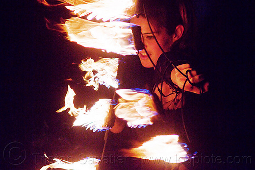 fire performer with fire fans, ally, fire dancer, fire fans, fire spinner, night, woman