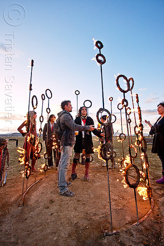 fire sculpture - nucleus by kasia danuta-bilhartz, dusk, fire, rings, sculpture