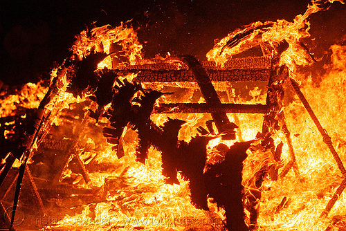 fire - some art burning, burning man at night, fire, wood, zark!