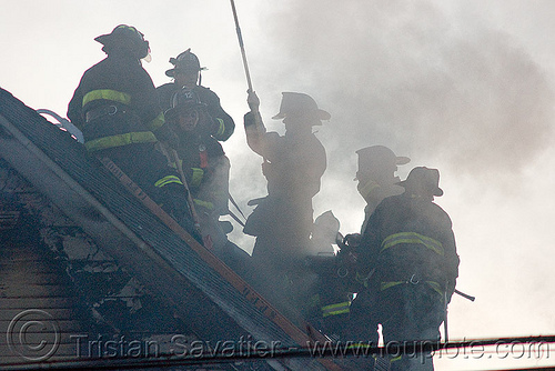 firefighters - sffd (san francisco fire department), fire department, firefighters, firemen, roof, sffd, silhouettes, smoke