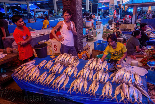 fish stand at the market, fish market, sulawesi, tana toraja, woman