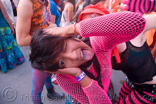fishnet - crazy girl - burning man decompression 2008 (san francisco), crazy girl, fishnet clothing, pink, woman
