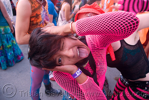 fishnet - crazy girl - burning man decompression, crazy girl, fishnet clothing, pink, woman