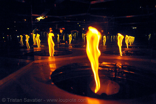 flames in kaleidoscope lantern, burning man fire arts exposition