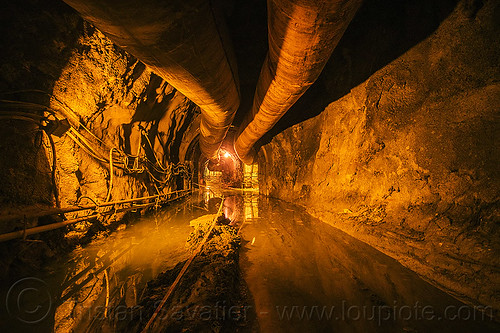 flooded industrial tunnel - lanco hydro power project - teesta river - sikkim (india), adit, air ducts, flooded, hydro-electric, india, pipes, sikkim, teesta, tista, trespassing, tunnel, urbex, wiring