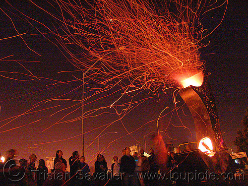flying embers - fire arts festival at the crucible (oakland), embers, fire art, fire cauldron