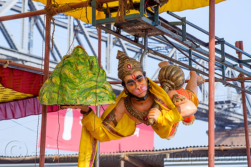 flying hanuman - hindu god sculpture, ashram, club, deities, flying, gadhai, gods, hanuman, hare krishna, hindu pilgrimage, hinduism, iskcon, kitch, kumbh mela, mountain, sculptures, statues