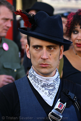 folsom street fair 2007 (san francisco), dark, fashion, fedora hat, man, stranger