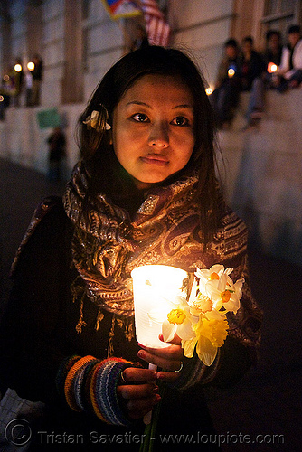 free tibet / anti-china protests (san francisco), anti-china, candle lights for human rights, candlelight vigil, cia, free tibet, night, propaganda, protests, rally, tibetan independence, woman