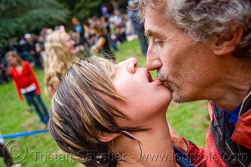 french kiss, age difference, dirty bird party, earring, elana, french kiss, kissing, lip sucking, lips, making out, older, park, self portrait, selfie, unshaven man, woman, younger