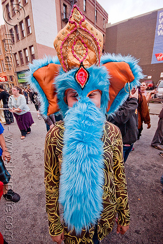 ganesh elephant mask - fluffy blue fur, blue, elephant, fluffy, fuzzy, ganesh, ganesha, mask, trump, woman