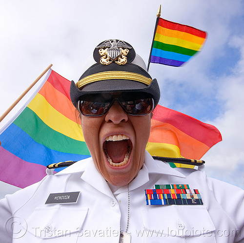 gays in the military, army, flags, gay pride festival, mendoza, military cap, military hat, military uniform, rainbow colors, rainbow flag, rosanna, white uniform, woman