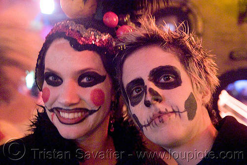 ghostship halloween party on treasure island (san francisco) - space cowboys, ghostship 2008, halloween, man, skull makeup, woman