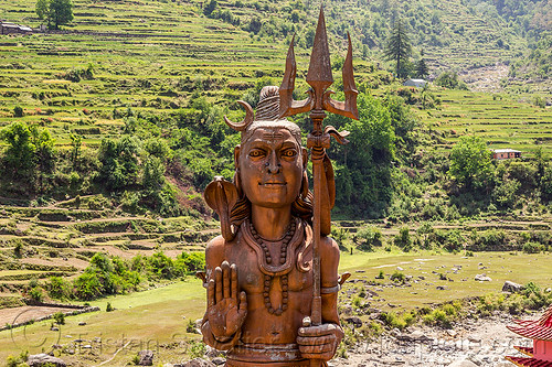 giant shivji statue in pilot baba ashram near bhagirathi river (india), bhagirathi valley, hinduism, india, pilot baba, sculpture, shiva, shivji, statue, trident