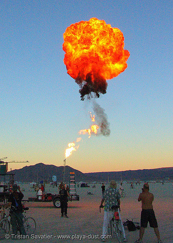 giant smoke ring machine - burning man 2005, burning, fire, smoke ring