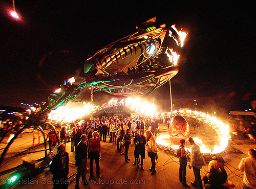 giant snake skeleton sculpture - head - crucible fire arts festival 2007 (oakland, california) - serpent mother, burning, fire art, sculpture, serpent mother, skeleton, snake