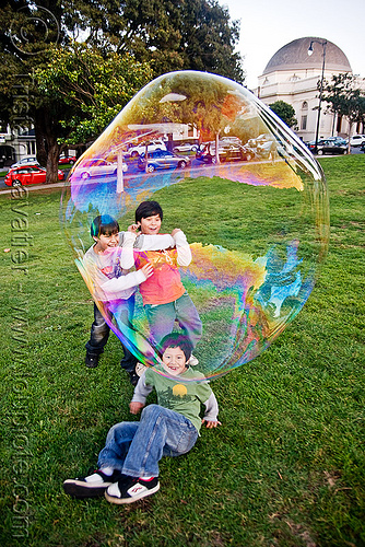 giant soap bubble, big bubble, children, giant bubble, iridescent, kids, lawn, park, playing, soap bubbles