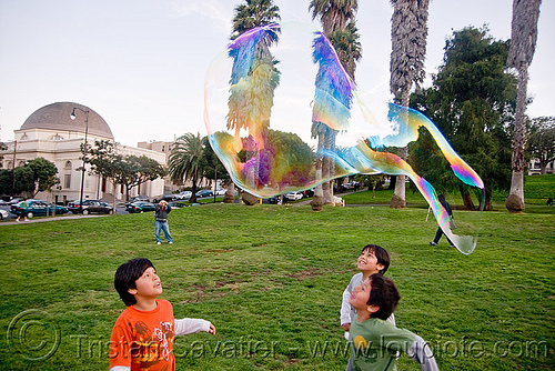 giant soap bubble, big bubble, children, giant bubble, iridescent, kids, lawn, park, playing, soap bubbles