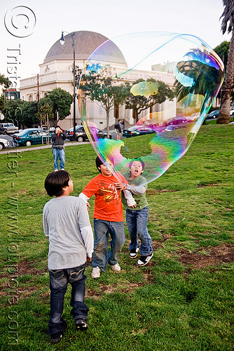giant soap bubble, big bubble, children, giant bubble, iridescent, kids, lawn, park, playing, soap bubbles