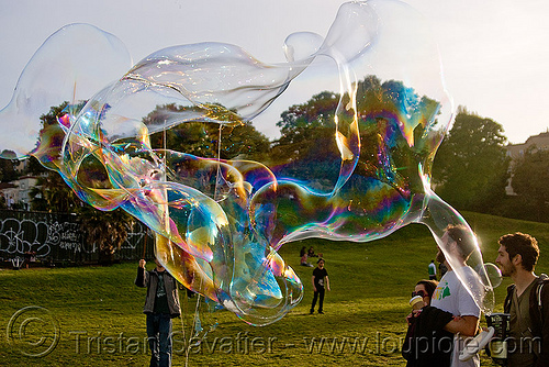 giant soap bubble, big bubble, giant bubble, iridescent, lawn, park, soap bubble