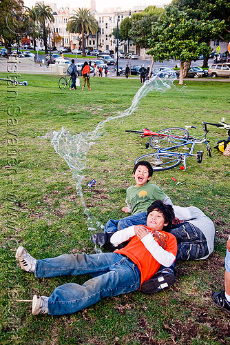 giant soap bubble popping, big bubble, children, giant bubble, kids, lawn, park, playing, popped, popping, soap bubbles