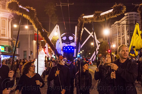 giant white spider puppet - dia de los muertos (san francisco), day of the dead, dia de los muertos, giant puppet, halloween, night, spider puppet