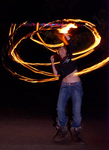 gina spinning a fire hula hoop (san francisco), fire dancer, fire dancing, fire hula hoop, fire performer, fire spinning, hula hooping, night, spinning fire