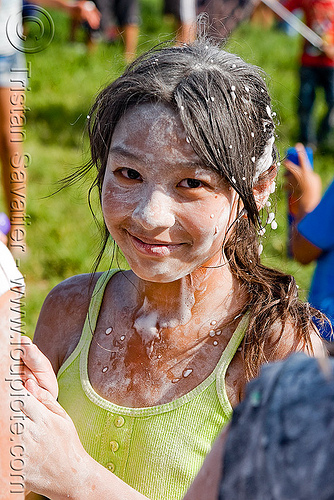 girl covered with white talk powder and foam - carnaval - carnival in jujuy capital (argentina), andean carnival, argentina, carnaval de la quebrada, girl, jujuy capital, noroeste argentino, party foam, san salvador de jujuy, talk powder, white, woman