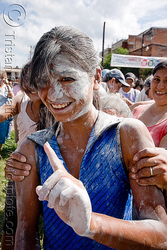 girl covered with white talk powder - carnaval - carnival in jujuy capital (argentina), andean carnival, argentina, carnaval de la quebrada, girl, jujuy capital, noroeste argentino, san salvador de jujuy, talk powder, white, woman