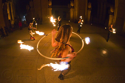 girl with fire hoop - fire dancers, fire dancers, fire dancing, fire hoop, fire performers, fire spinning, frankey, night, palace of fine arts, woman