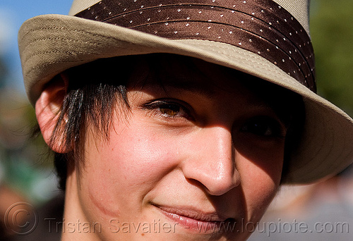 girl with gangster hat - scarface, fedora hat, gangster hat, haight street fair, scar, scarface, woman