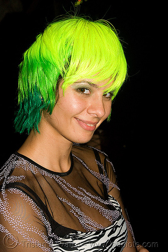 girl with neon green hair, ghostship 2008, green hair, halloween, neon green, neon yellow, wig, woman