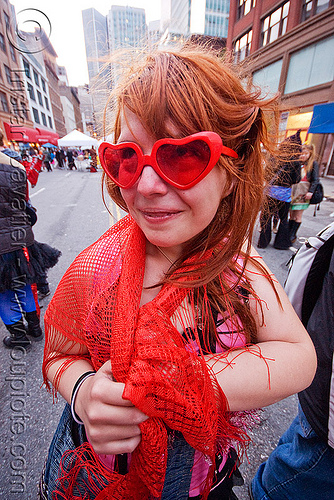 girl with red heart sunglasses - how weird street faire (san francisco), heart sunglasses, red, woman