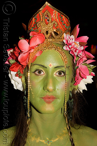 goddess tara, costume, face painting, facepaint, ghostship 2008, goddess, halloween, makeup, tara, woman