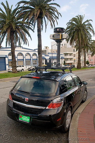 googlenetta - car with cameras used by google for google maps street view (san francisco), 360 degree camera, 3d sensors, big brother, cameras, car, digital mapping, google maps street view, google street view, googlenetta, immersive media, mobile data collection vehicle, mobile mapping, privacy, remote sensors, scanners, sick ag, spying, telemetry