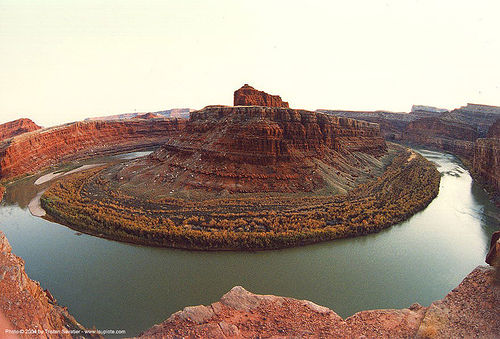 gooseneck of the colorado river near moab (utah), bend, colorado river, fisheye, gooseneck, moab, placemark, utah