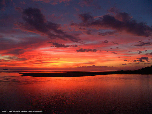 gorgeous red sunset sky over the ocean - quepos (costo rica), clouds, costa rica, landscape, ocean, red, sea, sunset sky