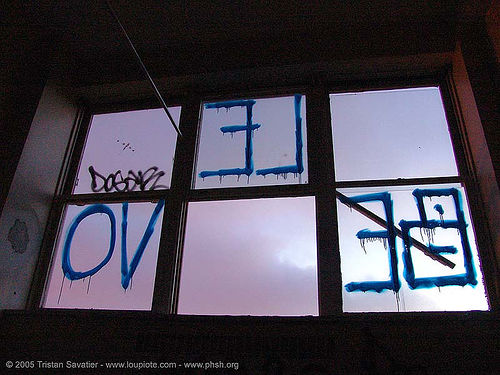 graffiti-belevo - window - abandoned hospital (presidio, san francisco), abandoned building, abandoned hospital, belevo, graffiti, presidio hospital, presidio landmark apartments, trespassing, window