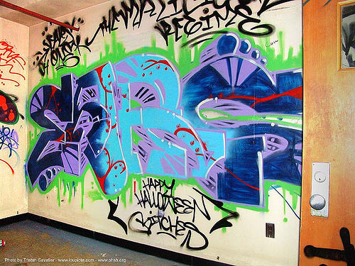 graffiti-ears - abandoned hospital (presidio, san francisco), abandoned building, abandoned hospital, graffiti, presidio hospital, presidio landmark apartments, trespassing