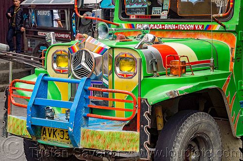green jeepney (philippines), baguio, colorful, decorated, front grill, jeepneys, painted, philippines, truck