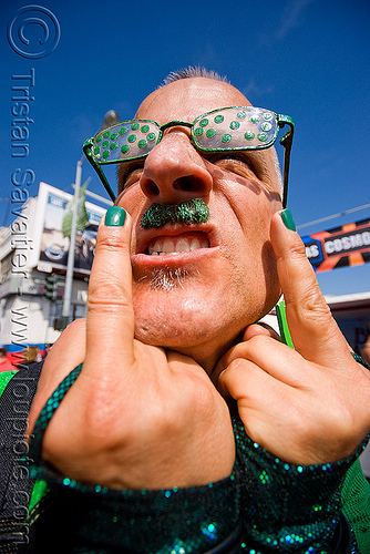 green man - up your alley fair (san francisco), bruce beaudette, eyeglasses, eyewear, fingers, glasses, man, polka dots, spectacles