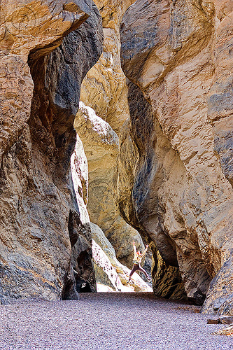 grotto canyon narrow gorge (death valley), canyon walls, cliff, death valley, gravel, grotto canyon, hiking, jump, jumper, jumpshot, mountain, narrow, rock, slot canyon