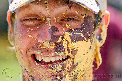 guy with paint on his face, acrylic paint, bay to breakers, man, painter, street party