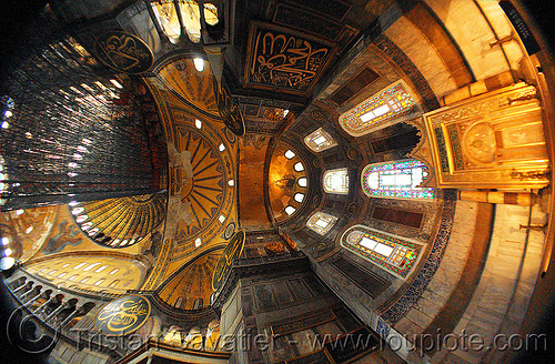 hagia sophia interior - fisheye view (istanbul), arabic, aya sofya, byzantine architecture, calligraphy, church, fisheye, hagia sophia, inside, interior, islam, mosque, orthodox christian