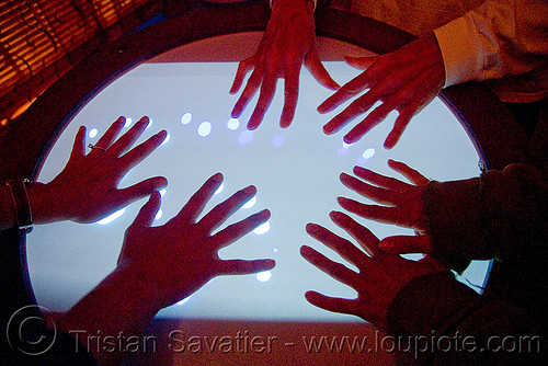 hands on touch sensitive light art installation - mission arts & performance project (san francisco), backlight, hands, mapp, panel